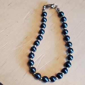 8" Black Hematite Gold Ball Bead Strand Bracelet